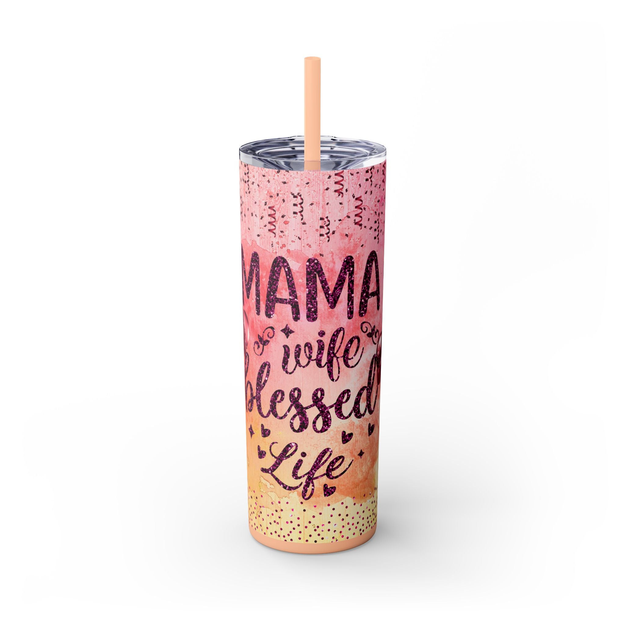 Tumbler Mug - Mama Valentine Skinny Tumbler with Straw, 20oz